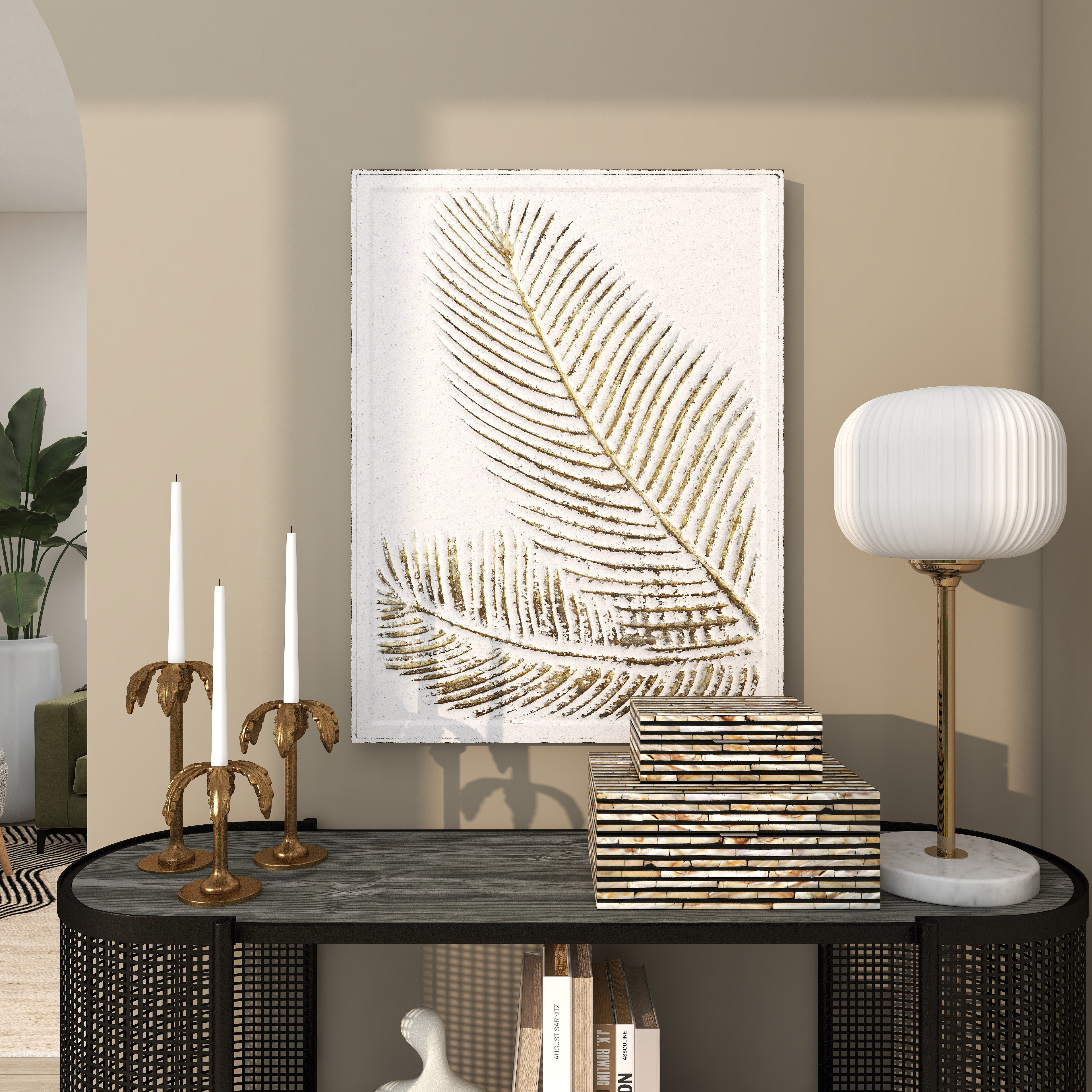 Bay Isle Home™ Metal Relief Palm Leaf Home Wall Decor with Gold