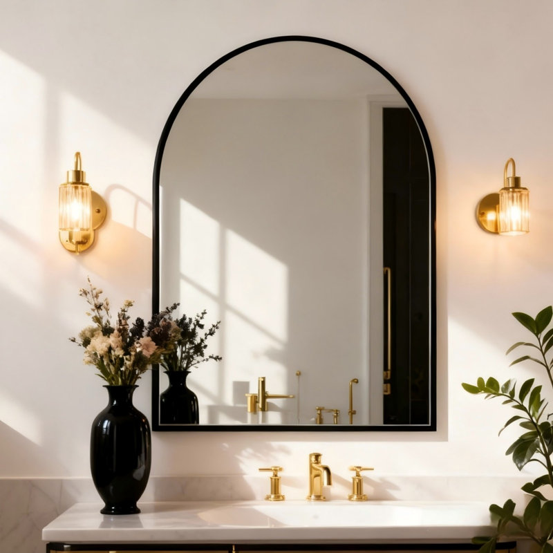 Tempered Glass and Aluminum Alloy Framed Decorative Wall Mirror, 40" x 30", Black