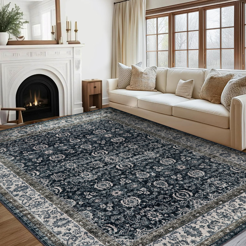 Area Rugs Vintage Floral Area Rug Washable, Low Pile, Non-Slip, mark Resistant Carpet for Living Room, Bedroom, Dining Room, Home Office