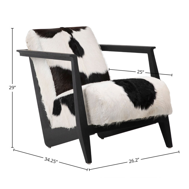 Naela Teak Upholstered Occasional Chair, Black, Black/White Genuine Goat Hide