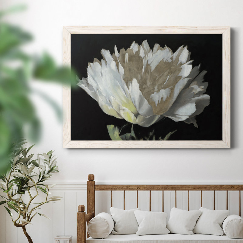 Pivoine blanche - Reproduction d'art sur toile encadrée, H 31 po x l 44 po x P 1 po, Cadre blanc