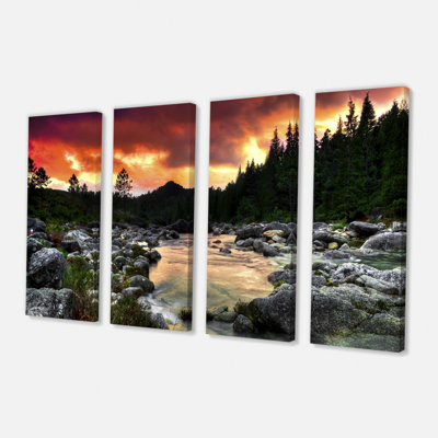 Rocky Mountain River At Sunset - 4 Piece Wrapped Canvas Photograph