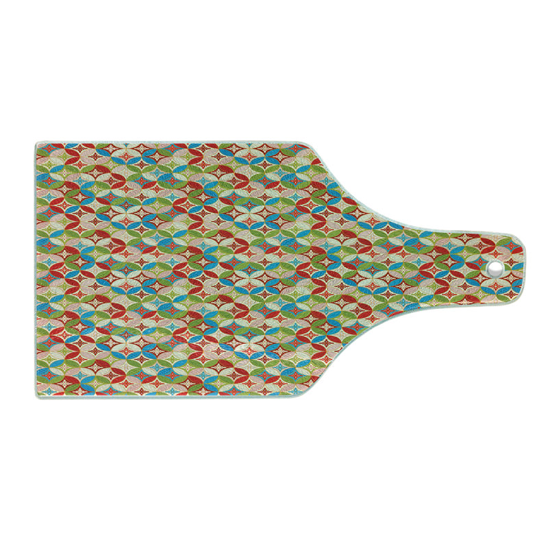 Ambesonne Geometric Tempered Glass Cutting Board Japanese Interlocking Multicolor