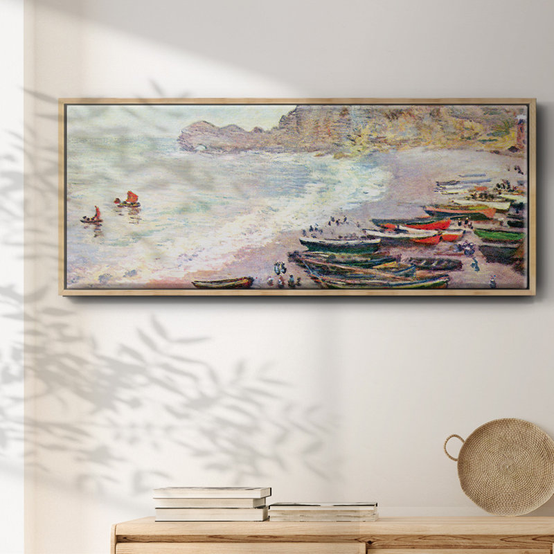 «Étretat, la plage et la porte d'Amont» par Monet - toile encadrée, H 20 po x l 50 po