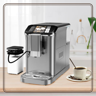 Machine à espresso automatique à 20 barres avec moulin intégré, machine à café de bureau avec panneau de commande tactile à cristaux liquides et système de double chaudière, cafetière silencieuse à nettoyage automatique pour débutants