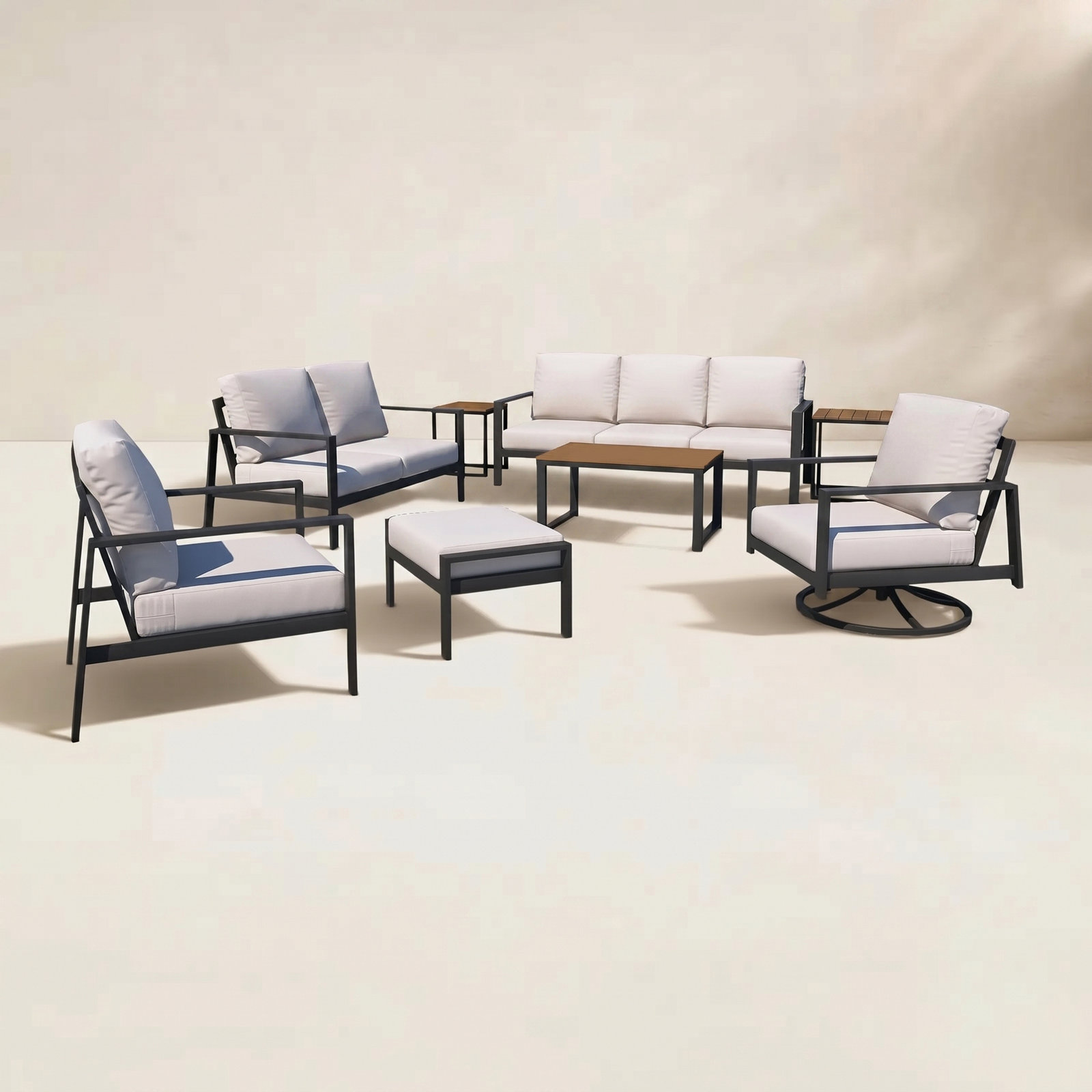 Townsend 8-Person Sunbrella® Patio Seating Group, Sunbrella Canvas Natural, Mahogany