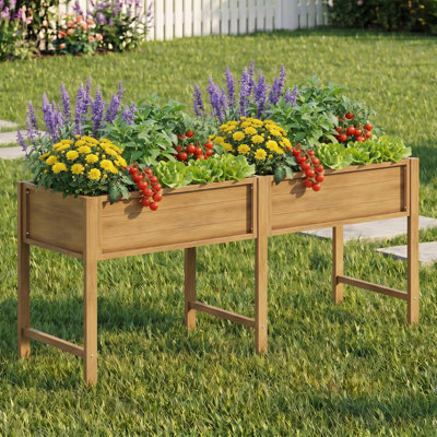 Outdoor HIPS Raised Garden Bed with Legs 72 x 24 x 30in Elevated Planter with Liner Drainage Holes Weather-Resistant Suitable for Gardeners on Patio Deck Backyard - Teak Planter Box with 770 lb Capacity