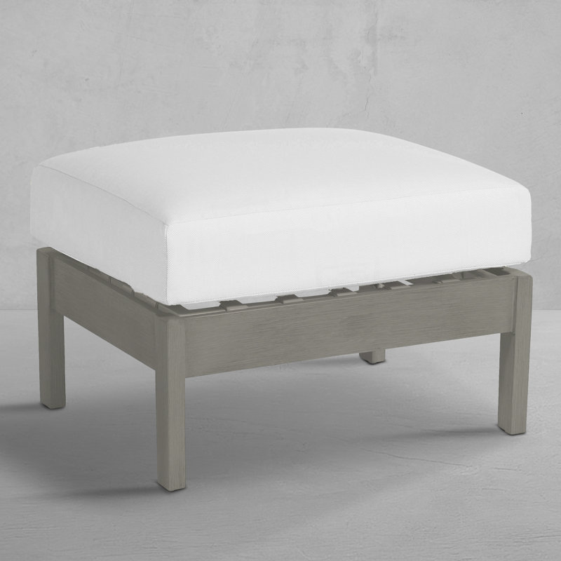 Kennebunkport Outdoor Ottoman with Cushion, No Welt, Linen Navy, Oyster
