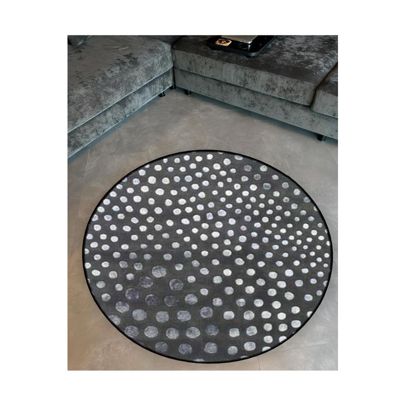 Tapis rond rond gris foncé à pois, Sous-tapis rond 4 pi 11 po inclus