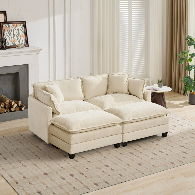 Cloud Sofa Ottoman for Living Room, Bedroom, Apartment, Comfy Double Layer Cushion, Beige