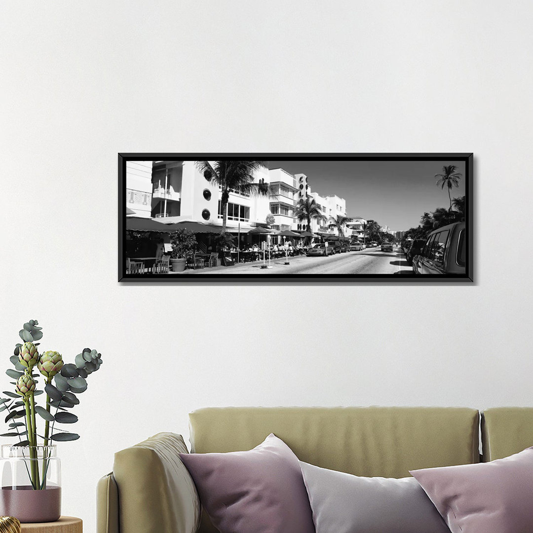 " Miami Panoramic Skyline Cityscape (Black & White - South Beach) " by Unknown Artist East Urban Home 