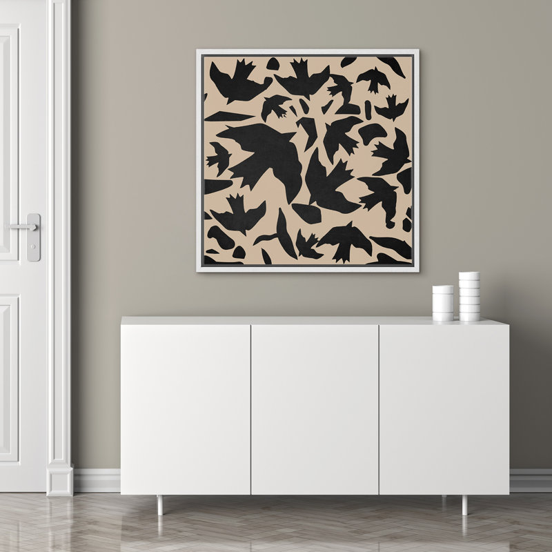 Black Tan Birds, White Floater Frame, 16" H x 16" W