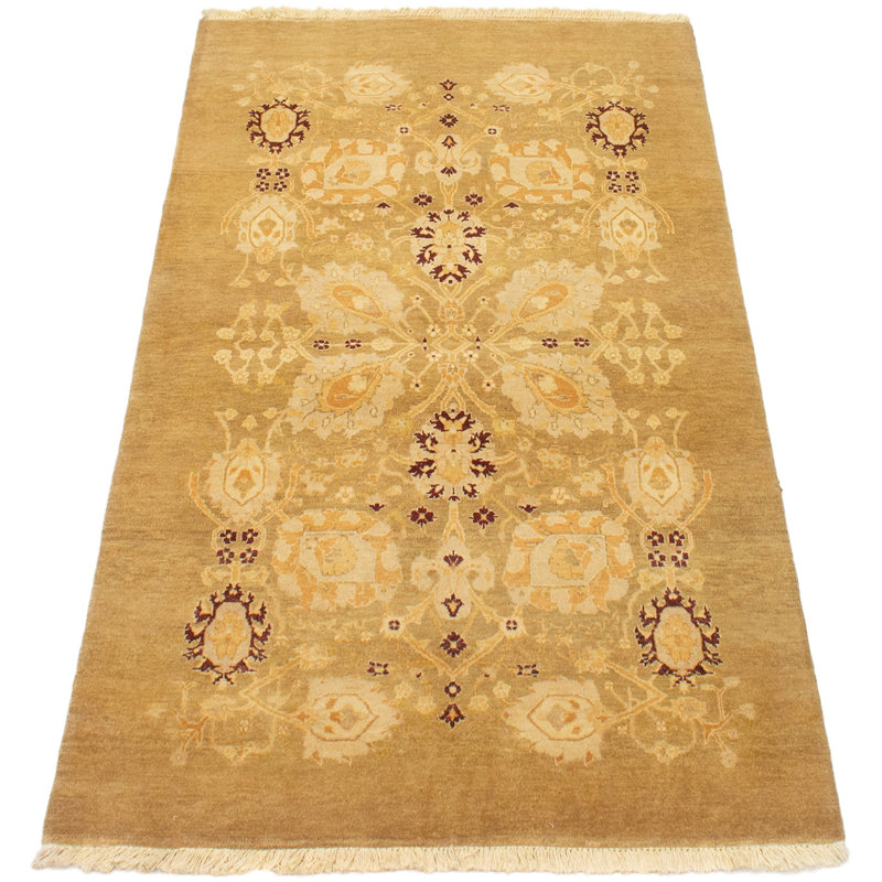 Tapis unique en laine noué à la main Tabriz des années 2010 de 4 pi 1 po x 6 pi 1 po kaki Finella