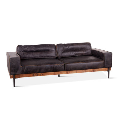 Canapé à accoudoirs carrés en cuir véritable 95 po Micheal