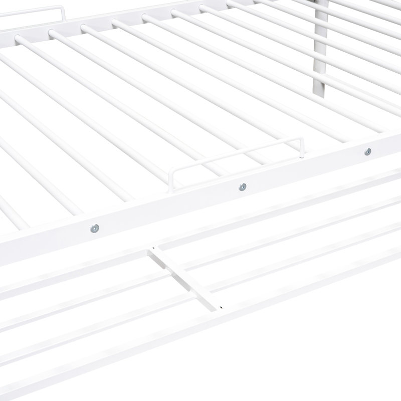 Lit superposé simple en métal blanc avec tablette pour boîtes - Structure fonctionnelle et performance, Lit simple, Blanc
