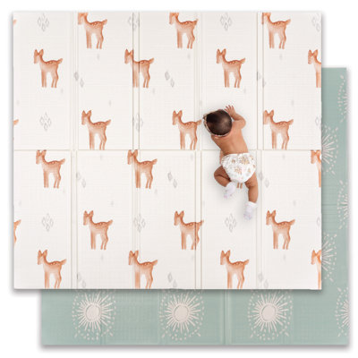 JumpOff Jo Baby Play Mat - Extra Large Folding Foam Play Mat for Infants, Babies, Toddlers, Waterproof, Double-sided (77" x 70") - Oh Deer - Starburst