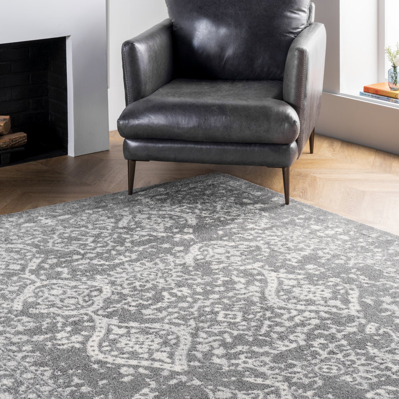 Almirka Medallion Area Rug for Living Room Bedroom Dining Room Kitchen, Grey/Ivory, Square 5'