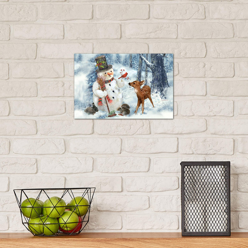 Woodland Snowman - Wrapped Canvas Print, 30.48 cm H x 20.32 cm W x 1.91 cm D