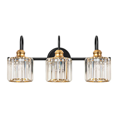 Gjystina 3-Light Dimmable Gold-Black/Chrome Crystal Vanity Light
