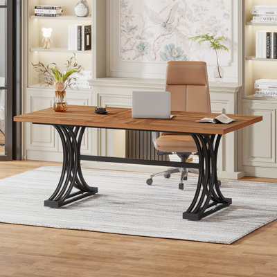 Bureau d'ordinateur de direction 63 po avec dessus en faux marbre et pieds en métal Philipe Philipe