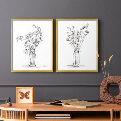 «Wild Bouquet Study I», reproduction encadrée de qualité supérieure - prête à être accrochée - aucun clou requis - aucun clou requis