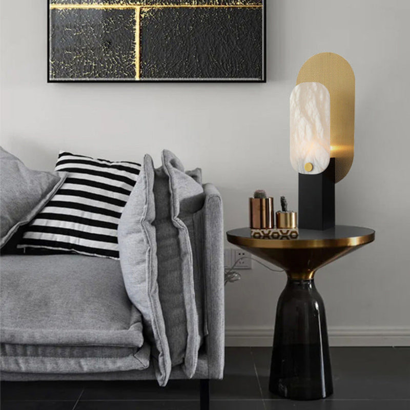  Enigma H Modern Bauhaus Alabaster Table Lamp With Iron Base | 2700K Warm White | Black Base