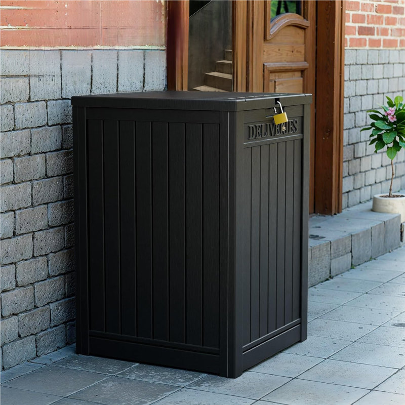 50Gallockable Outdoor Resin Package Delivery Box, Weatherproof Parcel Drop Box With Secure Lock For Porch, Patio, Yard, Multi-Use Storage Bin For Packages, Tools & Outdoor Supplies, Black