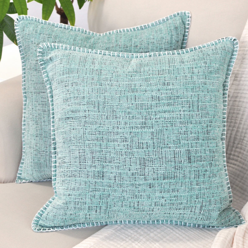 Mint Green Chenille Square Throw Pillow Covers with Piped Edges