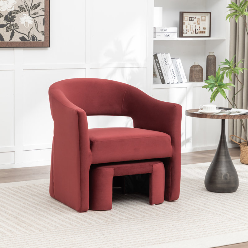 Fauteuil demi-tonneau avec repose-pieds Kyah, Rouge
