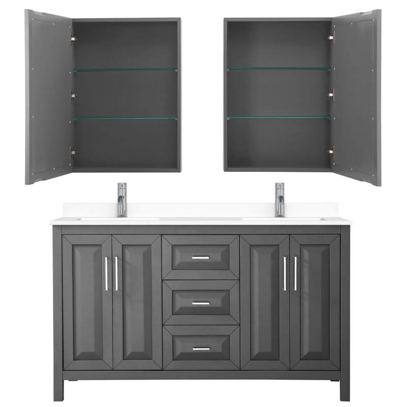 Daria 60'' W Double Vanity, Dark Gray, Polished Chrome