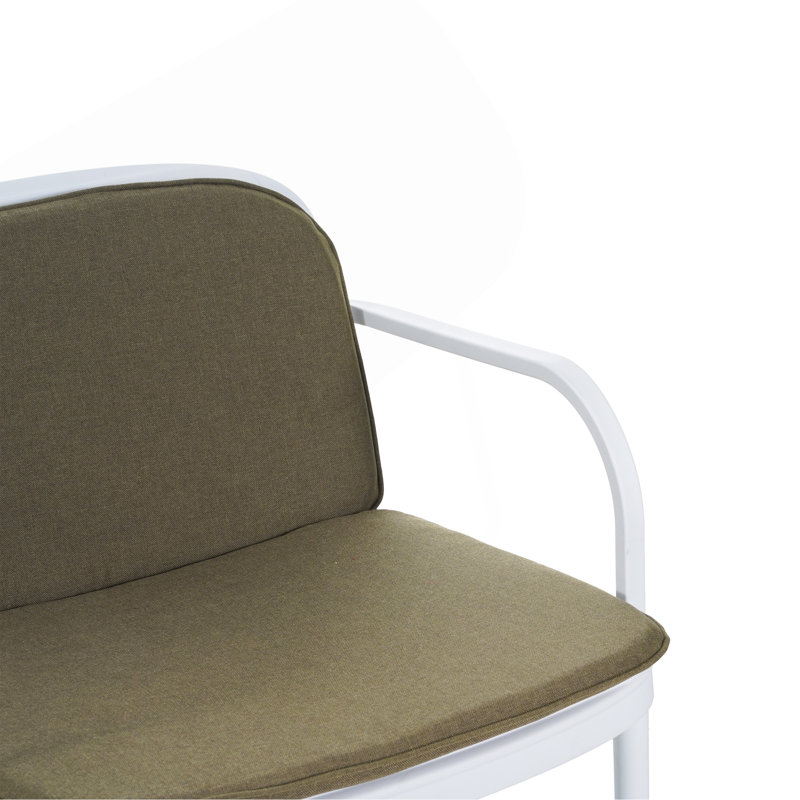 Fauteuil club d'extérieur en PP, structure blanche avec coussin vert, ensemble de 2, Vert/blanc