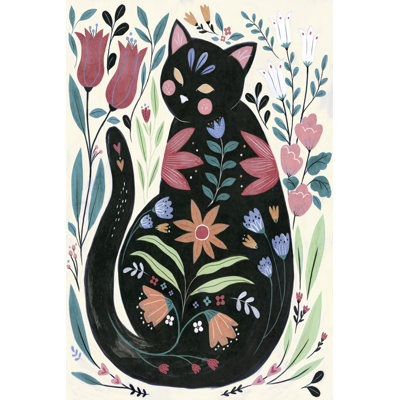 «Folksy Feline I» par Annie Warren - peinture sur toile tendue