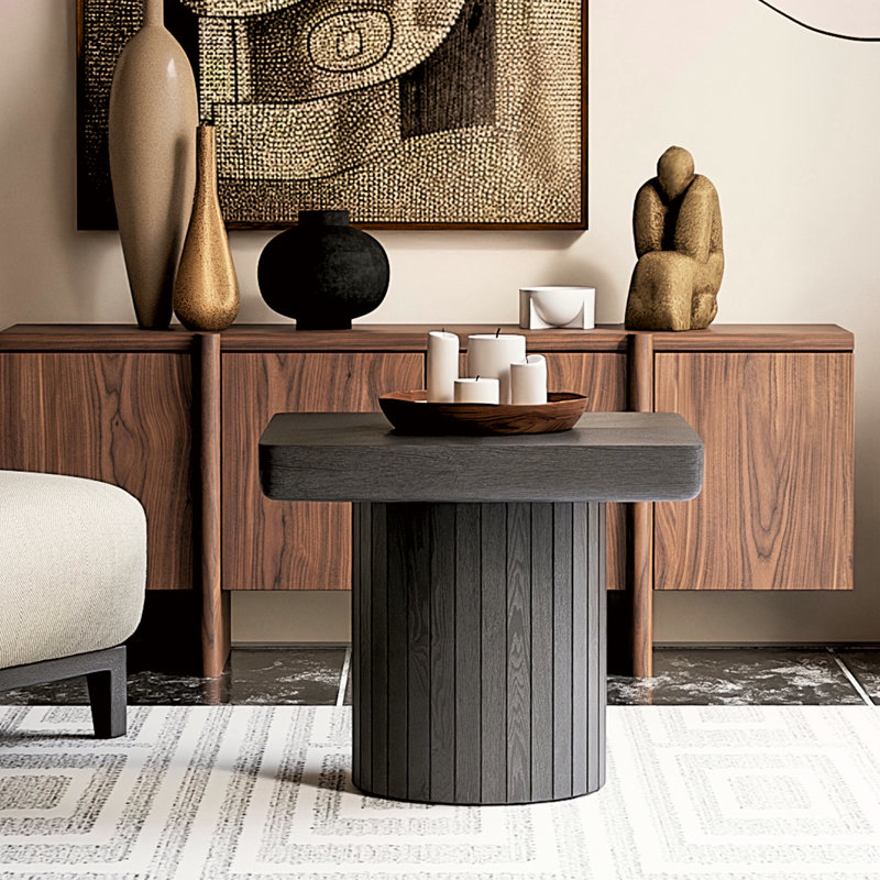 Table de bout moderne en placage de bois massif 23,6 po
