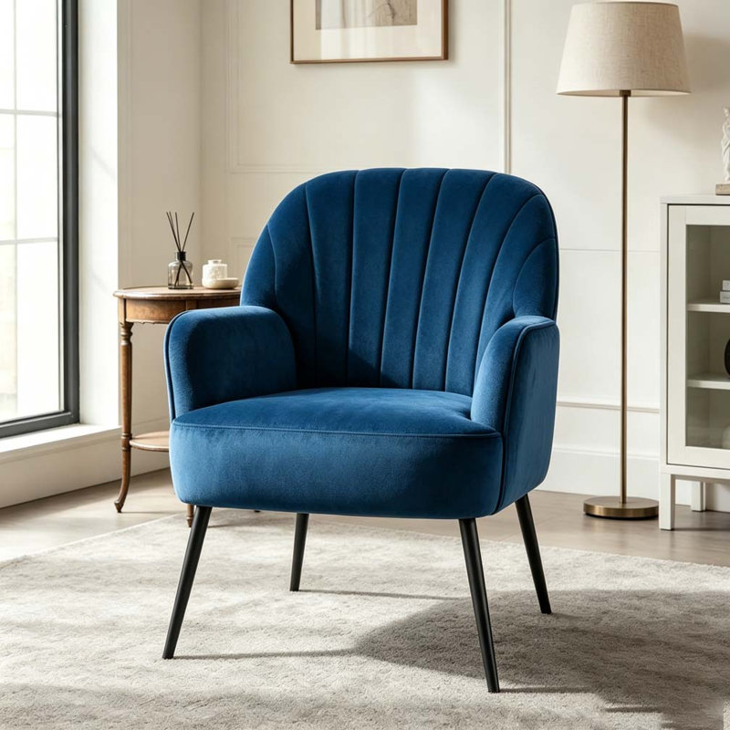 Velvet Accent Chair, Modern Upholstered Living Room Chairs, Blue
