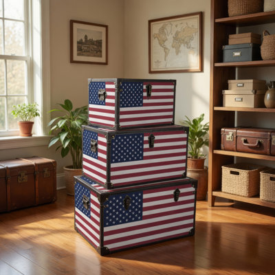 3 Piece Solid Wood Vintage Trunk