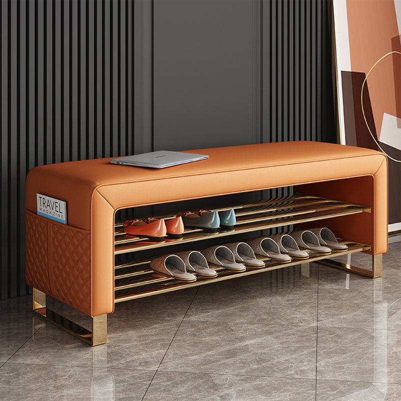  Banc de rangement orange en cuir pour hall d'entrée, Orange