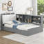 Lit plateforme simple en bois avec tête de lit avec rangement, tablettes et 2 tiroirs, gris-51266089-51266090