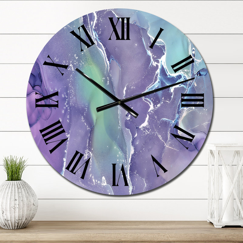 Horloge murale moderne mauve et liquide fuchia liquide VII, Petit