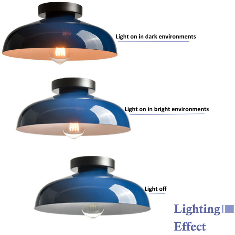 Industrial Ceiling Light with 12-Inch Metal Shade, Blue
