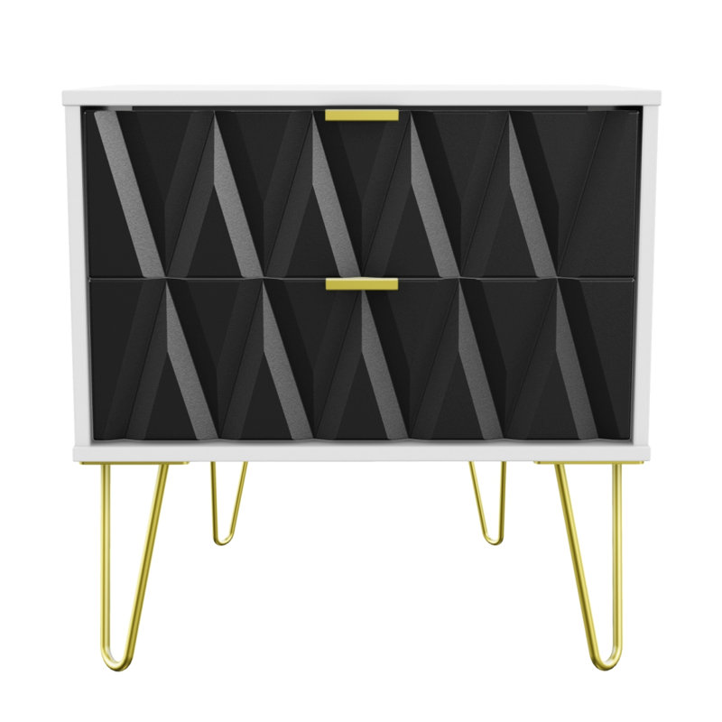 Fully Assembled Susannah 2 Drawer Bedside Table, Black/White