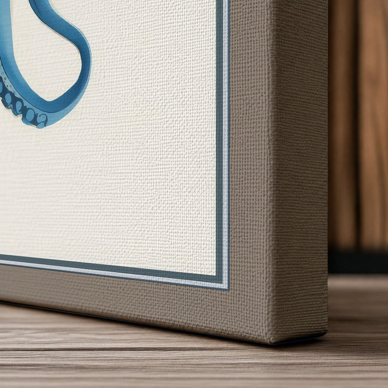 Blue Octopus Modern - Wrapped Canvas, 36x24 - 91.4 x 61.0 cm, Taupe Border
