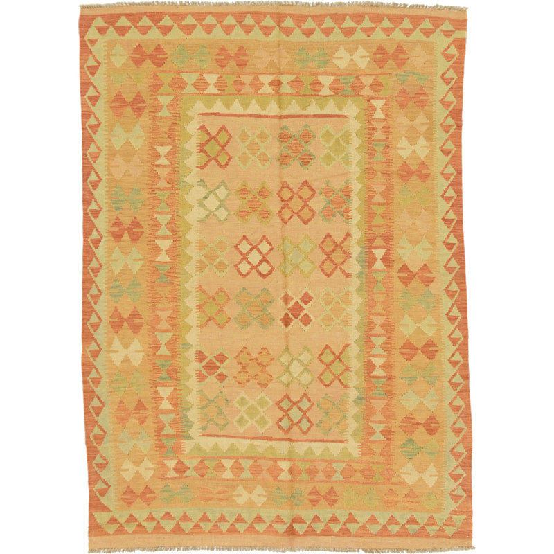 Tapis de la zone en laine beige/rouge 4 pi 9 po x 6 pi 10 po one-of-kind main-noué la Elland