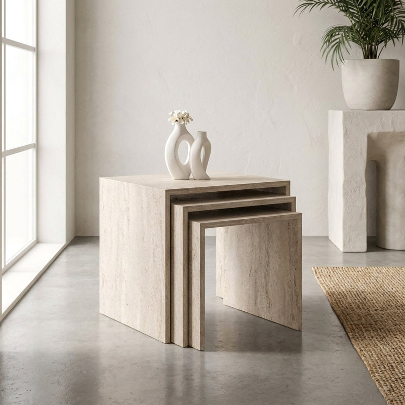 Tables gigognes en travertin Cassia