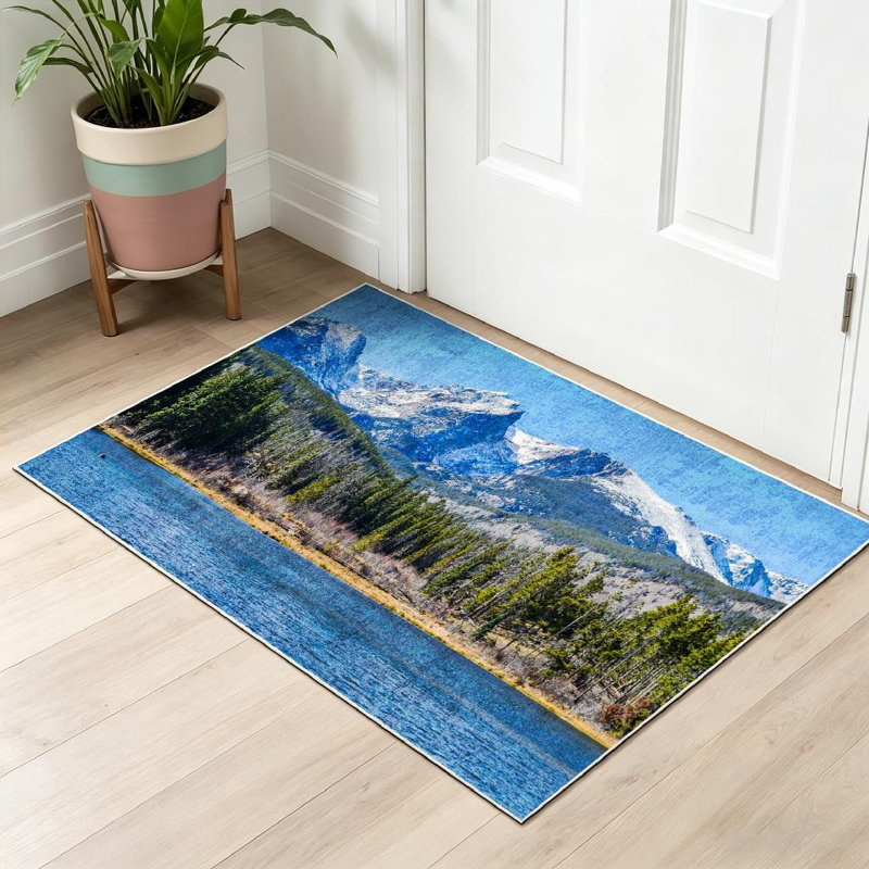 Magnifique tapis d'intérieur bleu Mountain Mountains, Rectangle 32" x 47"