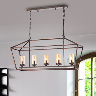 Lustre rectangulaire pour îlot de cuisine à 5 lumières Shevin