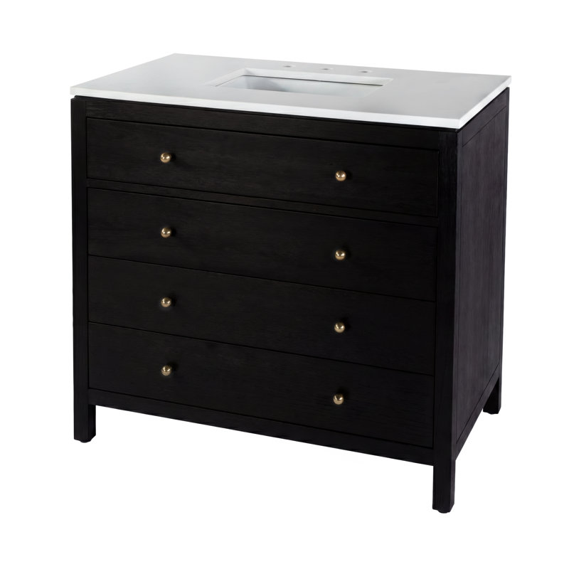 Meuble-lavabo simple 36 po avec plateau en quartz Celine, brun café, Coffee