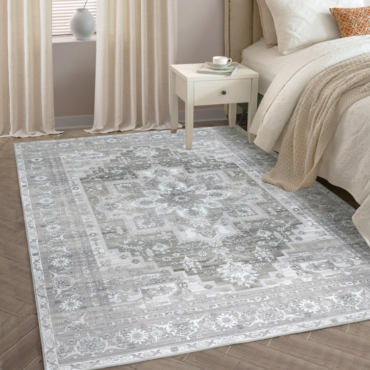 Machine Washable Area Rugs For Living Room Non-Slip Backing Foldable Boho Floral Carpet Rugs