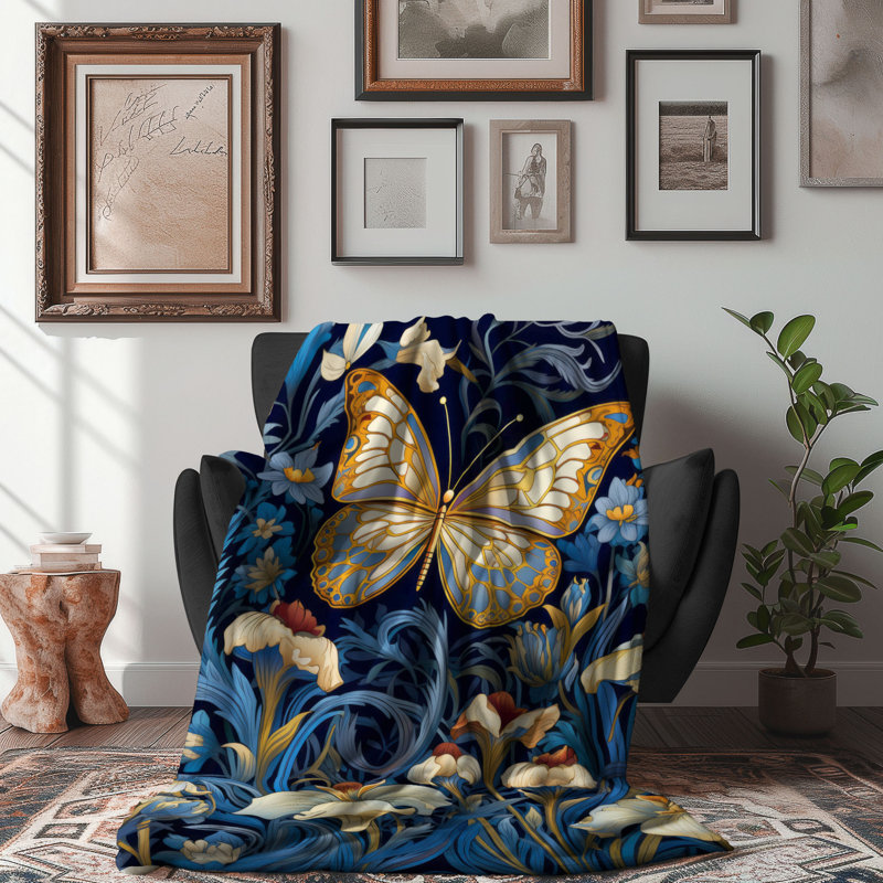 Charmant papillon - couverture en sherpa de qualité supérieure 1 pièce, Lit simple