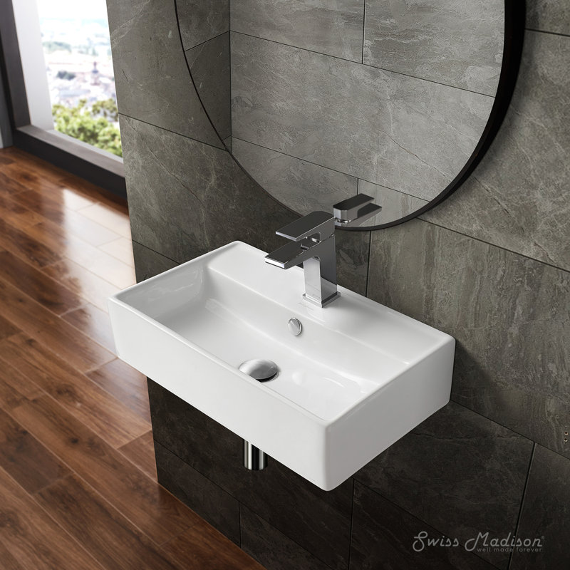Claire 22" Rectangle Wall-Mount Bathroom Sink, Glossy White