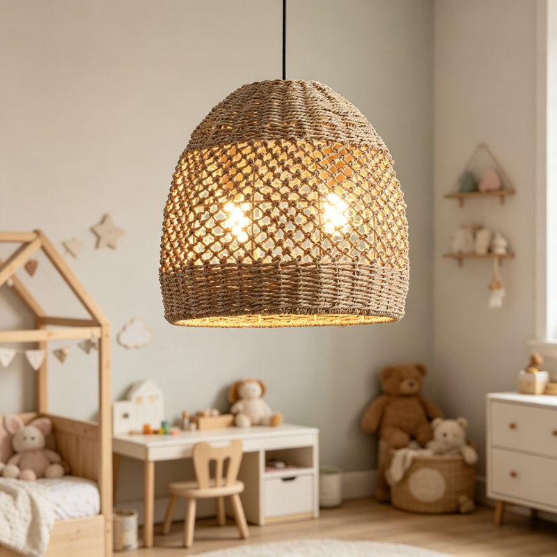 Luminaire suspendu 2 lumières en rotin de 13 po en rotin naturel tissé à la main Boho